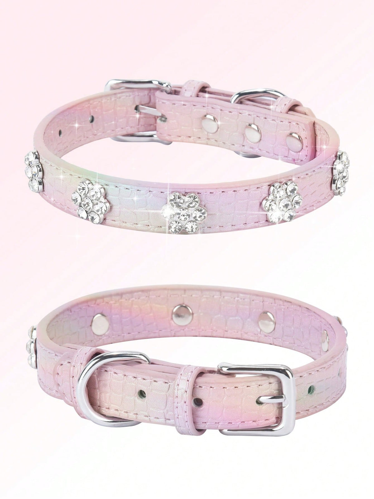 Sparkling Rhinestone Flower Dog Collar, Gradient Colorful Style, Luxurious And Flashy, Adjustable