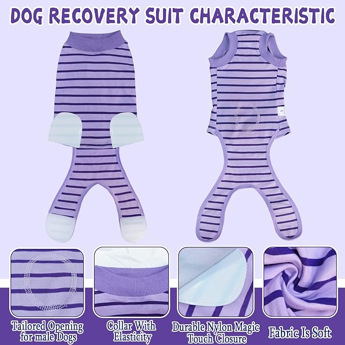 Dog Recovery Suit, Surgical Recovery Suit for Male Female Dogs Cats Spayed Onesie After Surgery, Dog Post Surgery Suit Anti Licking & Biting Surgical Shirt with Pee Hole，Purple Medium